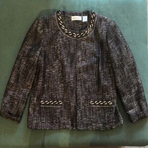 Alfred Dunner Black Tweed Blazer with Silver and Chrome Accents